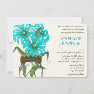 Rustic Romantic Aqua Mason Burk Vild Flower Bröllo Inbjudningar
