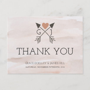 Rustic Romantic Arrow och Heart Bröllop Tack Vykort