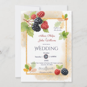 Rustic Romantic Autumn Berry Bröllop Photo Back Inbjudningar