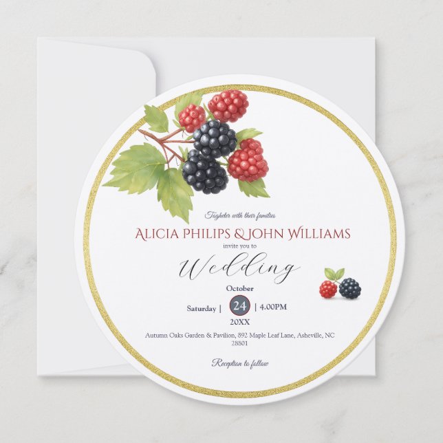 Rustic Romantic Autumn Berry Bröllop Photo Back Inbjudningar (Framsida)