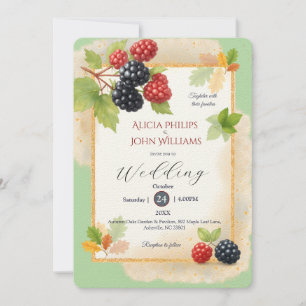 Rustic Romantic Autumn Berry Bröllop Photo Back Inbjudningar