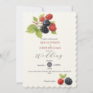 Rustic Romantic Autumn Berry Bröllop Photo Back Inbjudningar