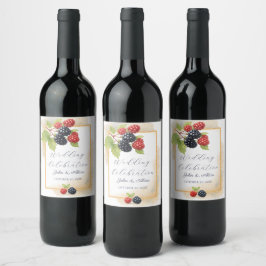 Rustic Romantic Autumn Berry Bröllop Photo Back Vinflaska Etikett