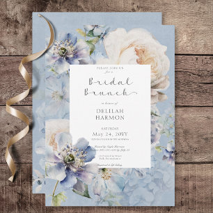 Rustic Romantic Blue & White Blommigt Möhippa Brun Inbjudningar