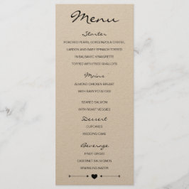 Rustic Romantic Bröllop Menu med hjärta och pilar Meny