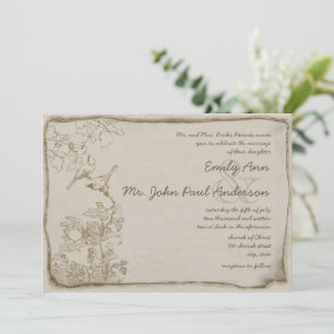 Rustic Romantic Brown Pappra Lovebird Bröllop Inbjudningar
