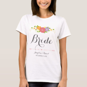 Rustic Romantic Calligraphy & Pastel Flowers Bride T Shirt