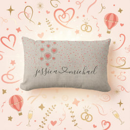 Rustic Romantic Couple Namn & Heart Bröllop Gift Lumbarkudde