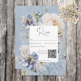 Rustic Romantic Dusty Blue White Blommigt OSA Kort