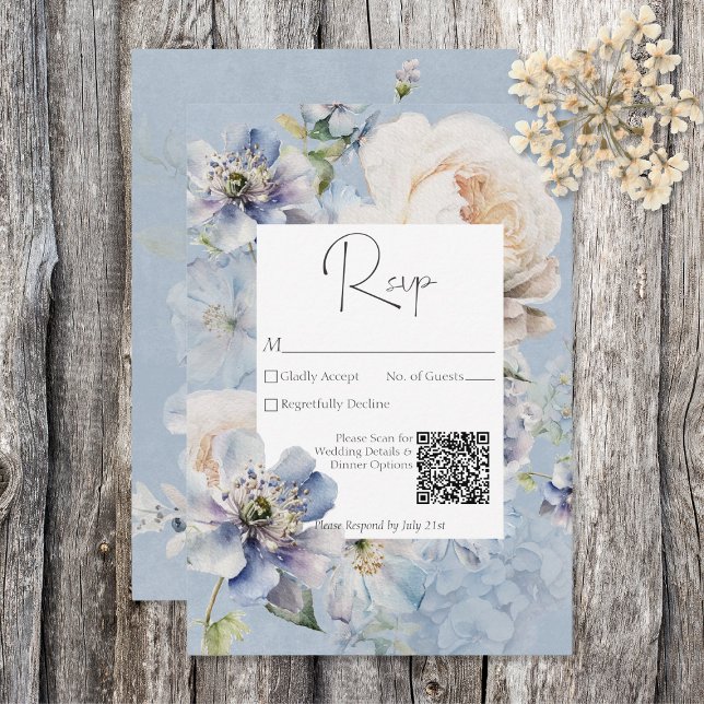 Rustic Romantic Dusty Blue White Blommigt OSA Kort (Skapare uppladdad)