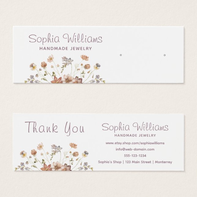 Rustic Romantic Flowers stud Earring display card Litet Visitkort (Framsida & baksida)