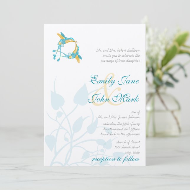Rustic Romantic Hummingbird Kiss Kärlek BirdWeddin Inbjudningar (Stående Fram)