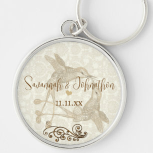 Rustic Romantic Hummingbird Kiss Kärlek BirdWeddin Rund Silverfärgad Nyckelring