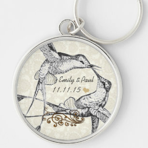 Rustic Romantic Hummingbird Kiss Kärlek BirdWeddin Rund Silverfärgad Nyckelring