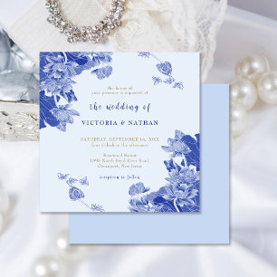 Rustic Romantic Light Blue Blommigt Square Bröllop Inbjudningar