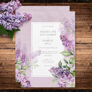 Rustic Romantic Lila & Sage Lilacs Bröllop Inbjudningar