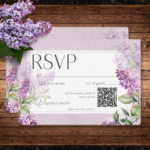 Rustic Romantic Lila & Sage Lilacs Bröllop QR OSA Kort