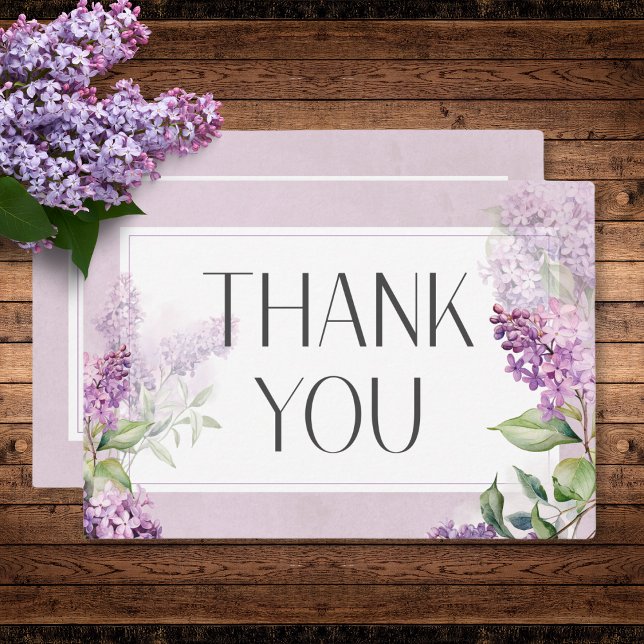 Rustic Romantic Lila & Sage Lilacs Bröllop Tack Kort (Rustic Romantic Purple & Sage Lilacs Wedding Thank You Card)