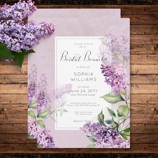 Rustic Romantic Lila & Sage Lilacs Möhippa Brunch Inbjudningar (Rustic Romantic Purple & Sage Lilacs Bridal Brunch Invitation)