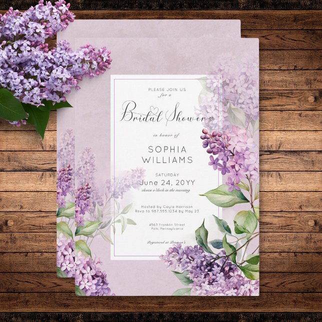 Rustic Romantic Lila & Sage Lilacs Möhippa Inbjudningar (Rustic Romantic Purple & Sage Lilacs Bridal Shower Invitation)