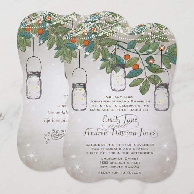 Rustic Romantic Mason Burk Teal Aqua Coral Inbjudningar (Fram/baksida)