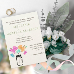 Rustic Romantic Mason Burk Vild Flower Bröllop Inbjudningar