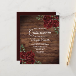 Rustic Romantic Röd ros Quinceanera Budget Inbjuda