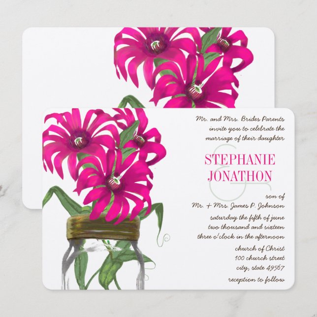 Rustic Romantic Rosa Mason Burk Vild Flower Bröllo Inbjudningar (Fram/baksida)