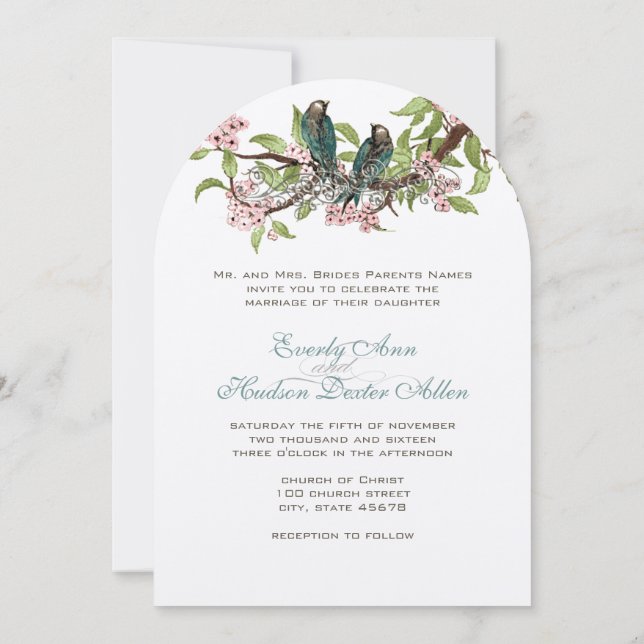 Rustic Romantic Teal Love Bird Rosa Teal Bröllop Inbjudningar (Baksida)