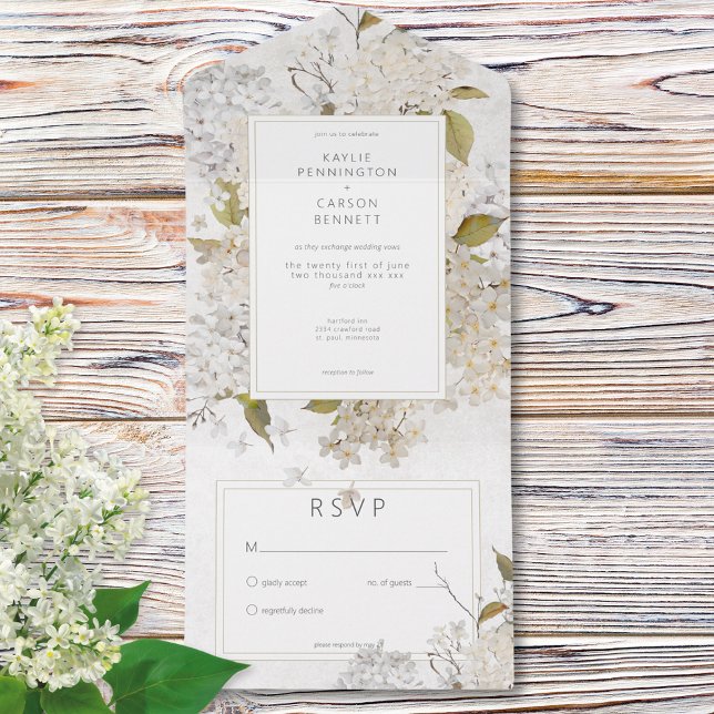 Rustic Romantic White Lilacs on White No Dinner (Rustic Romantic White Lilacs on White No Dinner All In One Invitation)