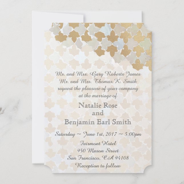Rustic Romantik Bröllop | Faux Gold Foil Mosaic Inbjudningar (Framsida)