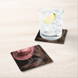 Rustic Romantik: Cowboy Boots & Ro Hat Bröllop Underlägg Papper Kvadrat