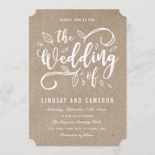 Rustic Romantik Faux Kraft Papper bröllopsinbjud Inbjudningar