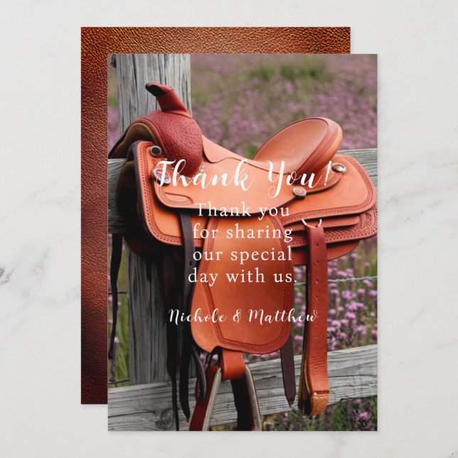 Rustic Romantik: sadel på Paren-duscharen för stän Inbjudningar (Fram/baksida)