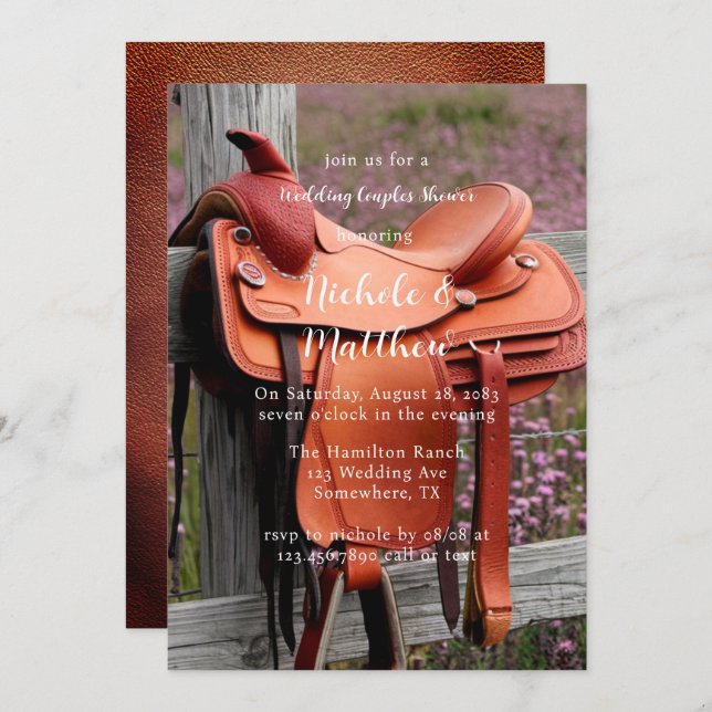 Rustic Romantik: sadeln på stängslet Bröllop Par Inbjudningar (Fram/baksida)