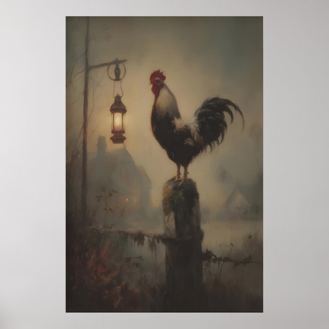 Rustic Rooster Art Printable Gothic Lantern Poster (Framsidan)