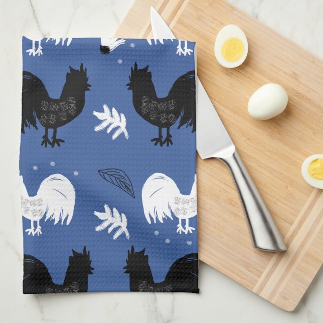 Rustic Roosters Farm Handritat Mönster Kökshandduk (Vikt i Fjärdedel)