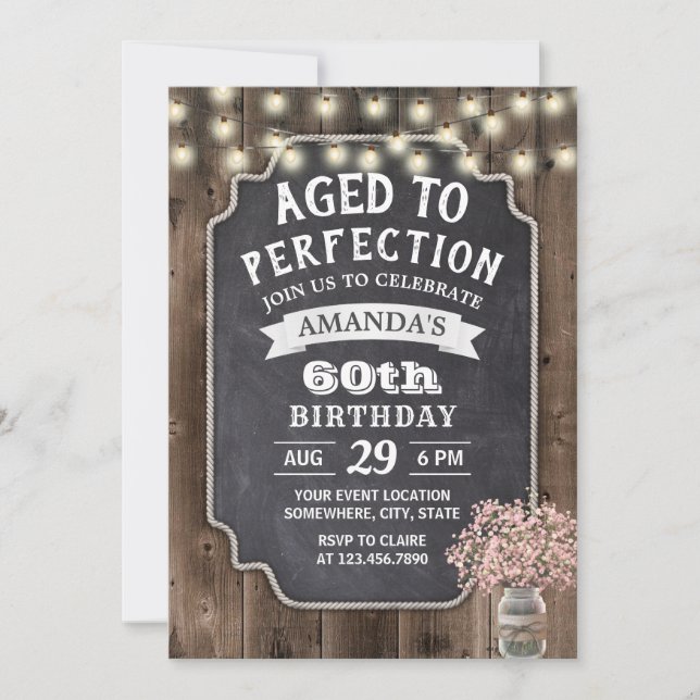 Rustic Rosa Baby's Band Mason Burk 60:e födelsedag Inbjudningar (Framsida)