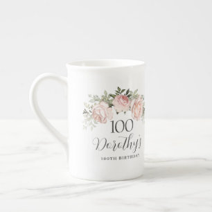 Rustic Rosa Blommigt 100:e Födelsedagsfesten Benporslin Mugg