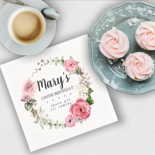 Rustic Rosa Blommigt 100:e Födelsedagsfesten Napki Pappersservett
