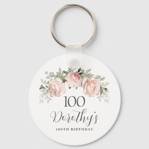 Rustic Rosa Blommigt 100:e Födelsedagsfestens Anpa Nyckelring
