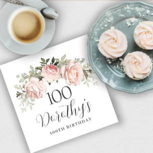 Rustic Rosa Blommigt 100:e Födelsedagsfestens Anpa Pappersservett