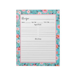Rustic Rosa Blommigt Aqua Wood Recipe Anteckningsblock