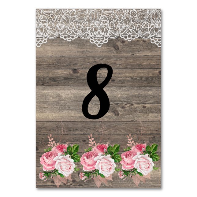 Rustic Rosa Blommigt Bouquet Snöre BORDSNUMMER (Framsidan)