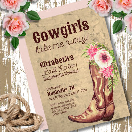 Rustic Rosa Blommigt Cowgirl Bachelorette Party Inbjudningar