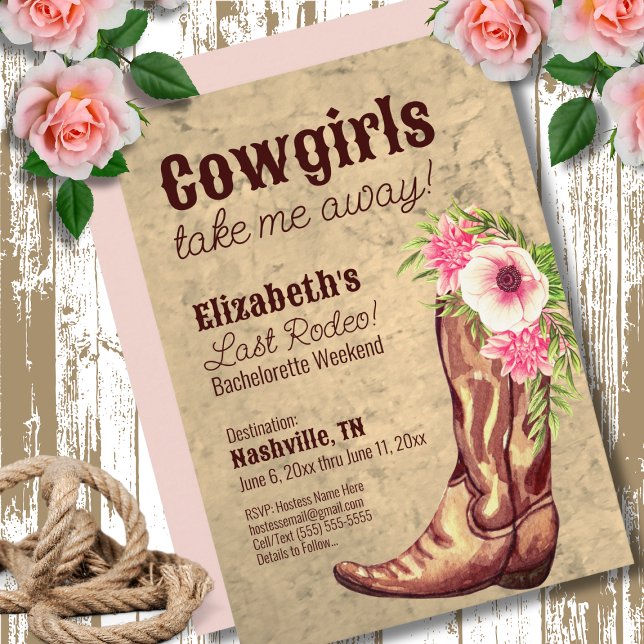Rustic Rosa Blommigt Cowgirl Bachelorette Party Inbjudningar (Skapare uppladdad)