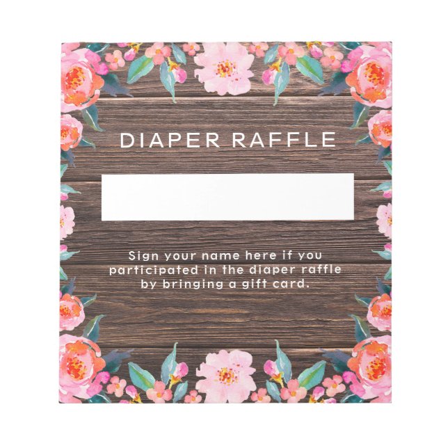 Rustic Rosa Blommigt Diaper Raffle Anteckningsblock (Framsida)