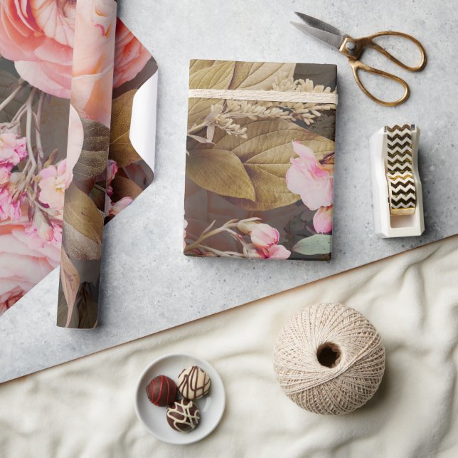 Rustic Rosa Blommigt Greenery Eucalyptus Presentpapper (Hantverk)