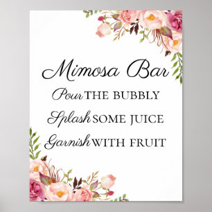 Rustic Rosa Blommigt Mimosa Pub Sign Poster
