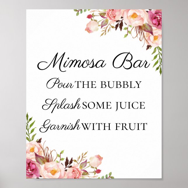 Rustic Rosa Blommigt Mimosa Pub Sign Poster (Framsidan)